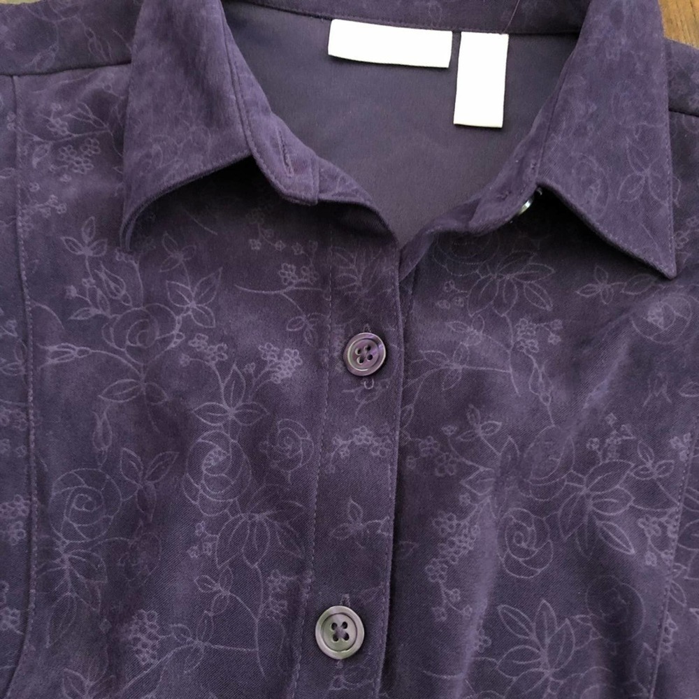 Cascade Blue Purple Floral Embossed Velvet Top - Picture 6 of 10